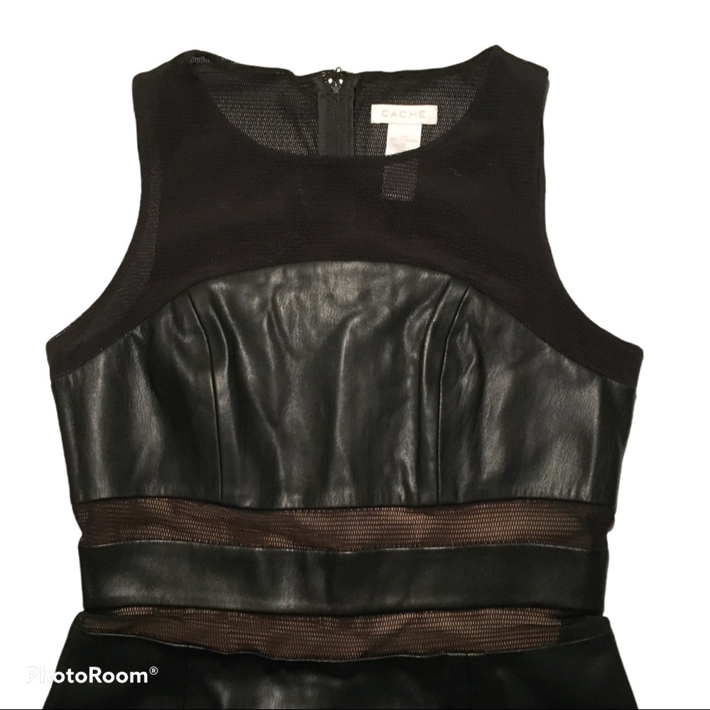 CACHE vegan leather black mini dress Sz 2